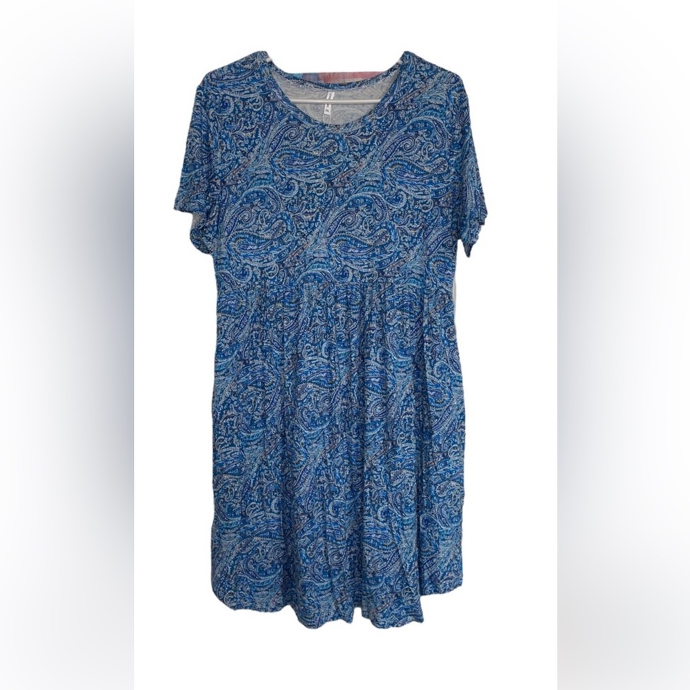 Longyuan paisley blue pocket t shirt dress 2x NWOT